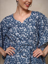 Closer look of Navy blue floral A-line kaftan kurta set – Mahukaa women's ethnic style