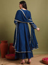 Navy Blue Yoke embroidery Anarkali with Duppatta - Mahukaa