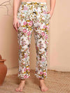 Off - White Floral Cotton Night Suit with Mandarin Collar - Mahukaa