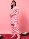 Pink Abstract A - Line Co - ord Set with V - Neck - Mahukaa