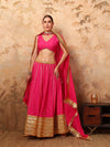 Pink Silk Blouse And Lehenga Set With Zari Embroidery - Mahukaa