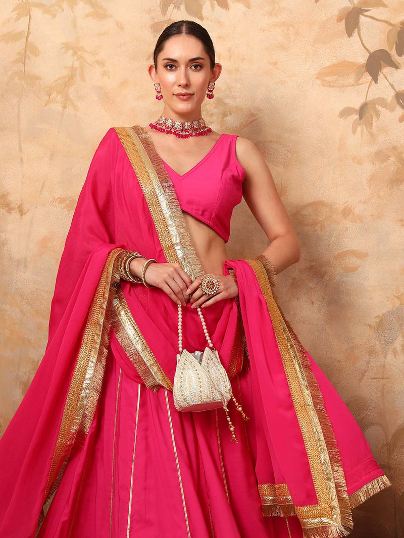 Pink Silk Blouse And Lehenga Set With Zari Embroidery - Mahukaa