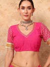 Pink Silk Full Sleeve Blouse And Lehenga Set With Zari Embroidery - Mahukaa