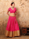 Pink Silk Full Sleeve Blouse And Lehenga Set With Zari Embroidery - Mahukaa