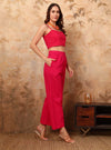 Pink Solid Crop Top Co - ord Set with Spaghetti Straps - Mahukaa