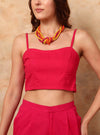 Pink Solid Crop Top Co - ord Set with Spaghetti Straps - Mahukaa