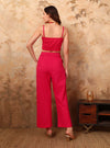 Pink Solid Crop Top Co - ord Set with Spaghetti Straps - Mahukaa
