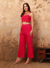 Pink Solid Crop Top Co - ord Set with Spaghetti Straps - Mahukaa