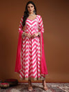 Pink white printed angrakha anarkali with dupatta - Mahukaa