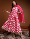 Pink white printed angrakha anarkali with dupatta - Mahukaa