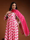 Pink white printed angrakha anarkali with dupatta - Mahukaa