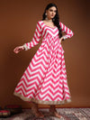Pink white printed angrakha anarkali with dupatta - Mahukaa