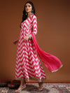Pink white printed angrakha anarkali with dupatta - Mahukaa
