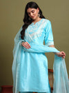 Powder blue dori & thread work embroidery kurta set with dupatta - Mahukaa