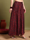 Printed Maroon V - Neckline Kurta Set With Lace Detaling & Dupatta - Mahukaa