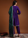 Purple Round V - neckline Anarkali Set with Yoke Embroidery & Dupatta - Mahukaa