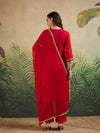 Red V - Neck Embroidered Kurta Set & Matching Dupatta - Mahukaa