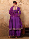 Regal Purple Georgette Anarkali Sharara Set with Sequin Lace and Chinon Dupatta - Mahukaa