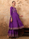 Regal Purple Georgette Anarkali Sharara Set with Sequin Lace and Chinon Dupatta - Mahukaa