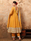 Vibrant Yellow Georgette Anarkali Set with Gota Lace and Dupatta - Mahukaa