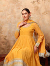 Vibrant Yellow Georgette Anarkali Set with Gota Lace and Dupatta - Mahukaa