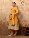 Vibrant Yellow Georgette Anarkali Set with Gota Lace and Dupatta - Mahukaa
