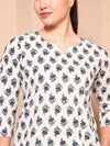 White Floral Print Pure Cotton Night Suit - Mahukaa