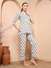 White Floral Print Pure Cotton Night Suit - Mahukaa