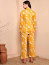 Yellow Pure Cotton Floral Co - ord Set with Shirt Collar - Mahukaa