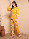 Yellow Pure Cotton Floral Co - ord Set with Shirt Collar - Mahukaa
