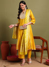 Yellow Round V - neckline Anarkali Set with Sequin Yoke Embroidery & Duppatta - Mahukaa