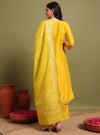 Yellow Round V - neckline Anarkali Set with Sequin Yoke Embroidery & Duppatta - Mahukaa