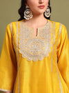 Yellow Round V - neckline Anarkali Set with Sequin Yoke Embroidery & Duppatta - Mahukaa