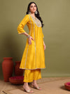 Yellow Round V - neckline Anarkali Set with Sequin Yoke Embroidery & Duppatta - Mahukaa